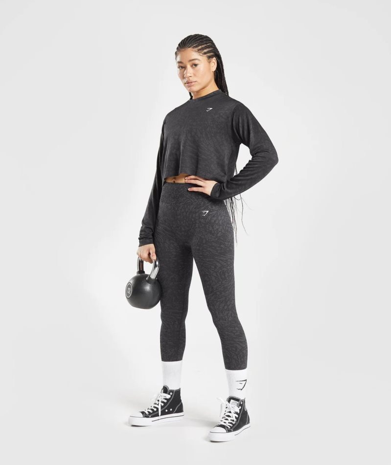 Women's Gymshark Adapt Animal Seamless Long Sleeve Top T-Shirts Black | CA 765381